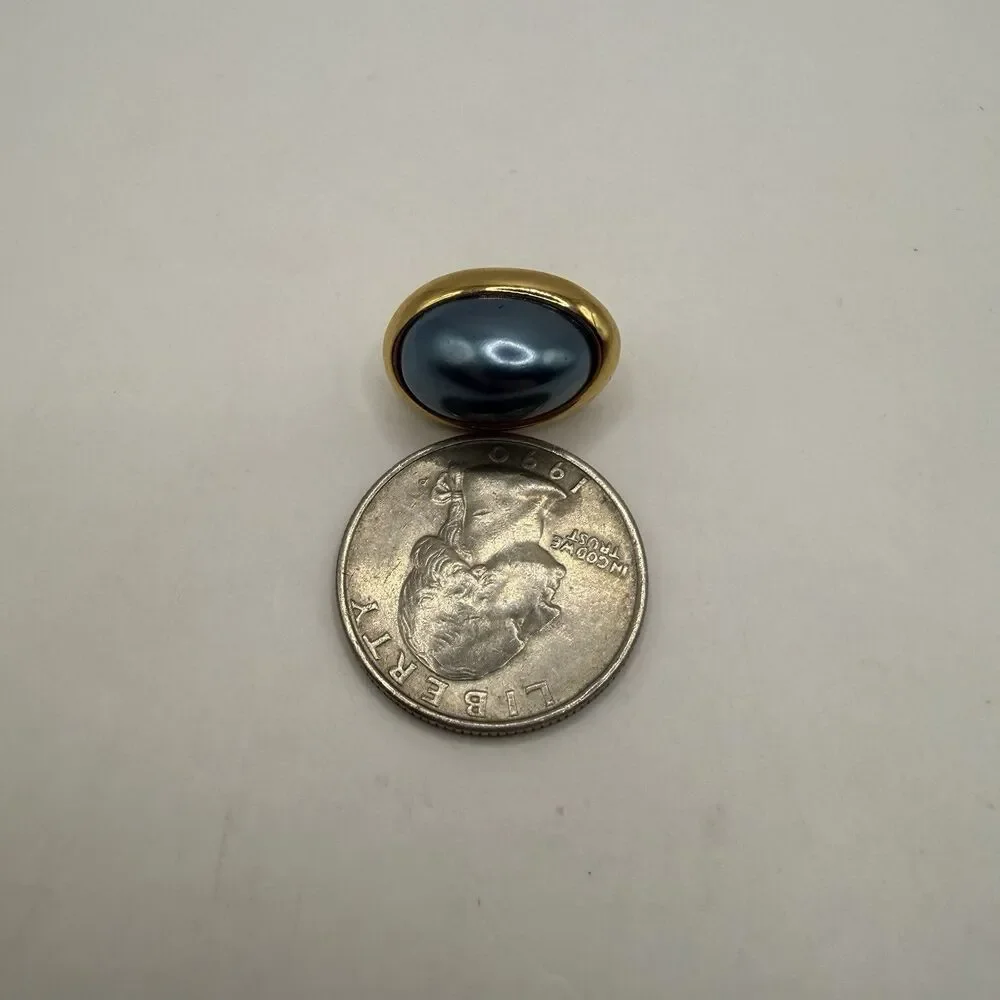 Vintage Richelieu Blue Gray Faux Pearl Domed Gold Tone Stud Retro Earrings Sign